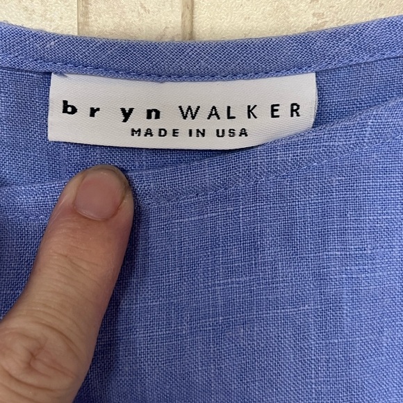 Bryn Walker Fran blue 100% linen ruffle 3/4 sleeve hi low tunic top Lagenlook - Picture 8 of 11